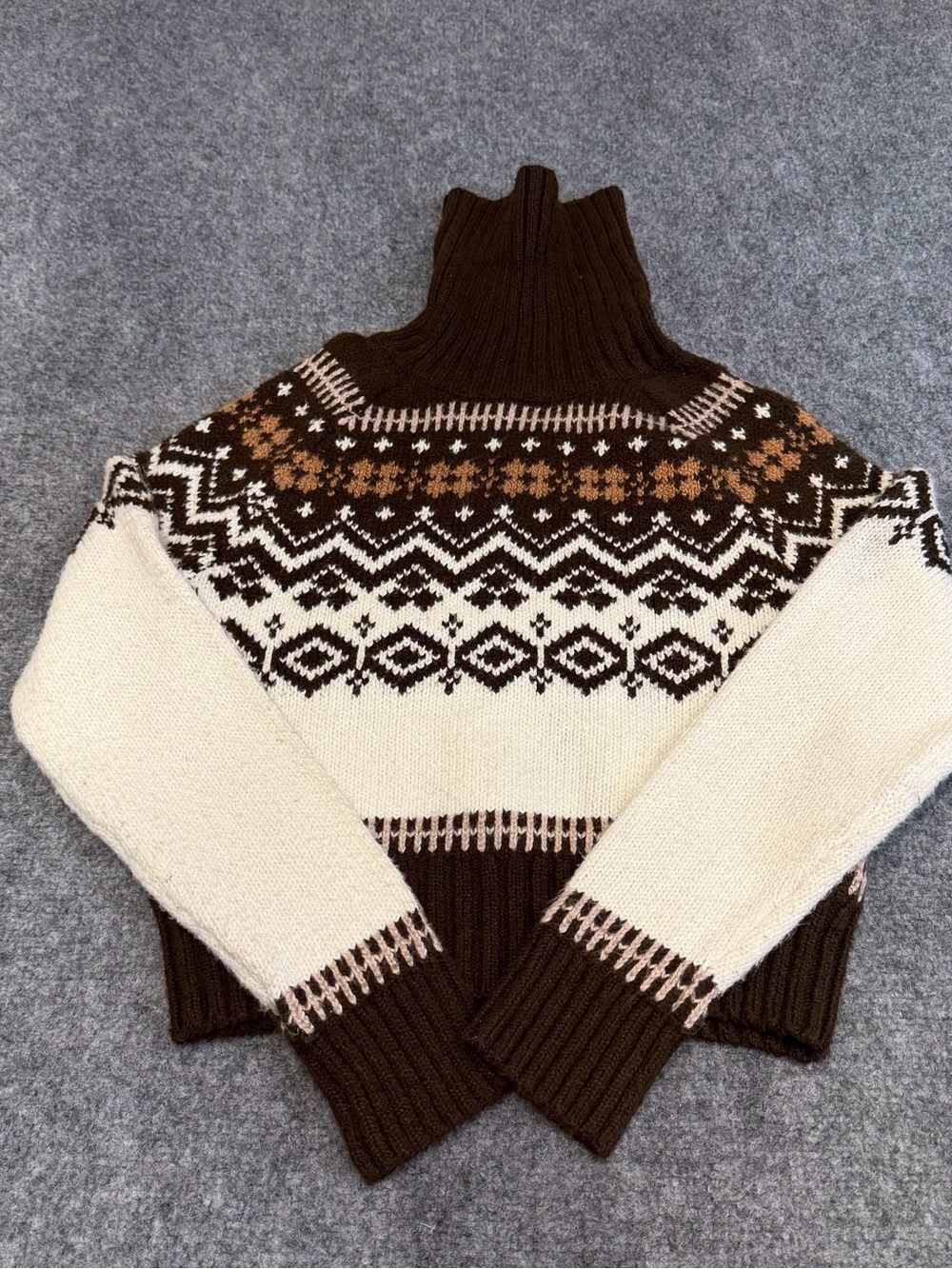 American Eagle Outfitters Brown & Cream Fair Isle Turtleneck Sweater